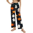 thumbnail image 3 of MLQIDK Women Plus Size Fall Pajamas Halloween Loose fit Pumpkin Bat Ghost Print Pajama Pants Elastic Waist Drawstring Pumpkin Pajamas Funny Comfy PJ Bottoms, 3 of 4