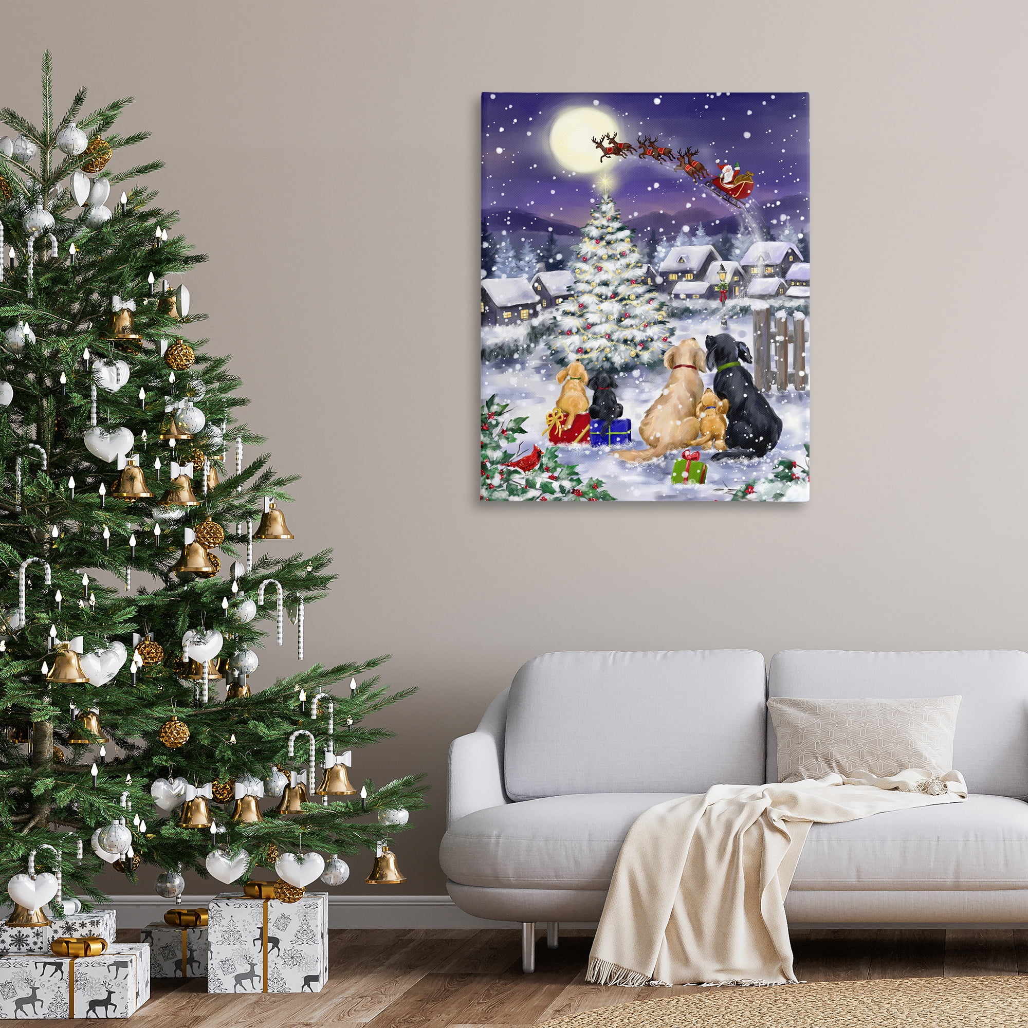 Stupell Industries Dogs Watching Sleigh Holiday Painting Gallery Wrapped Canvas Art Print Wall Art, 36 x 48