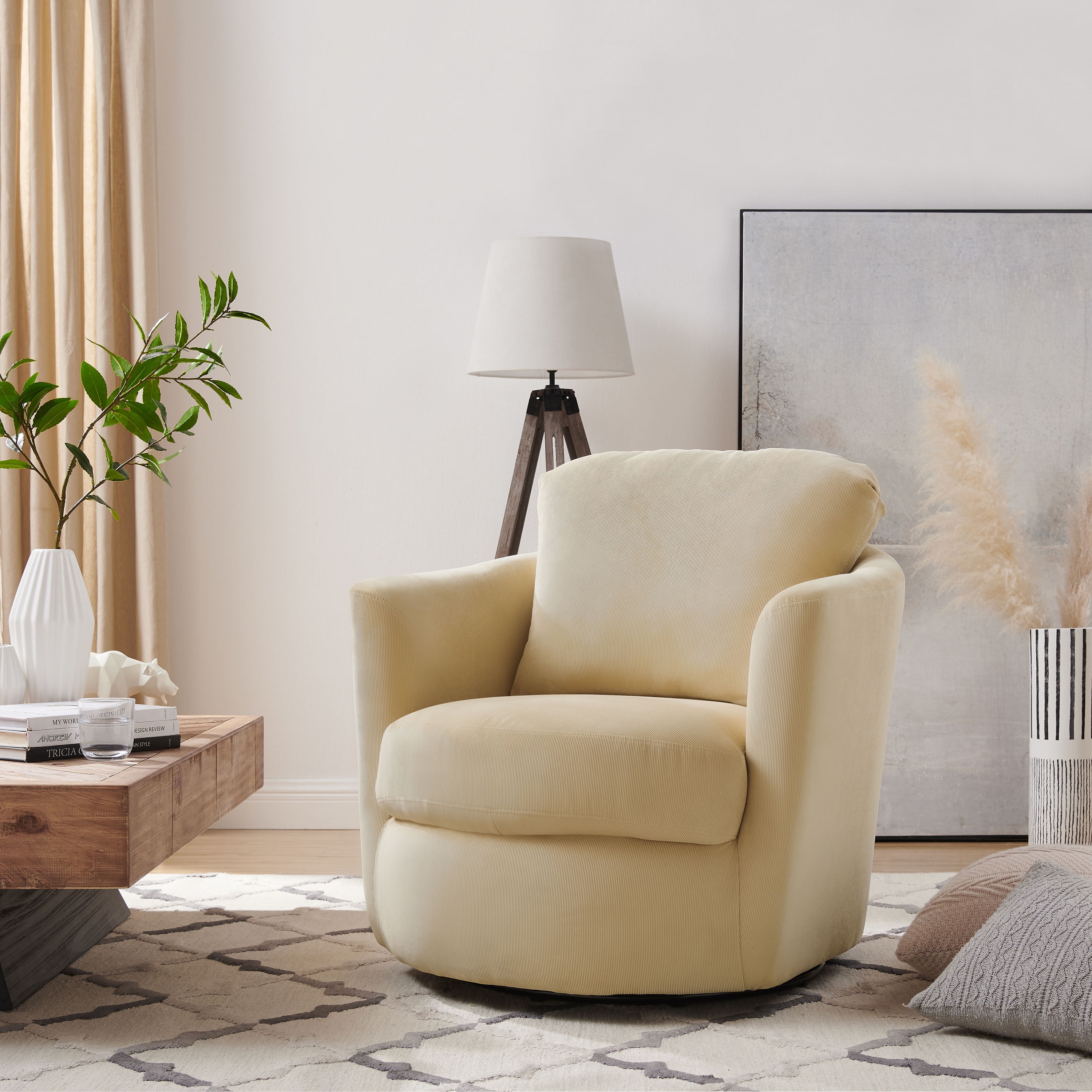 Art Leon Fabric Swivel Club Chair Barrel Accent Chair for Living Room