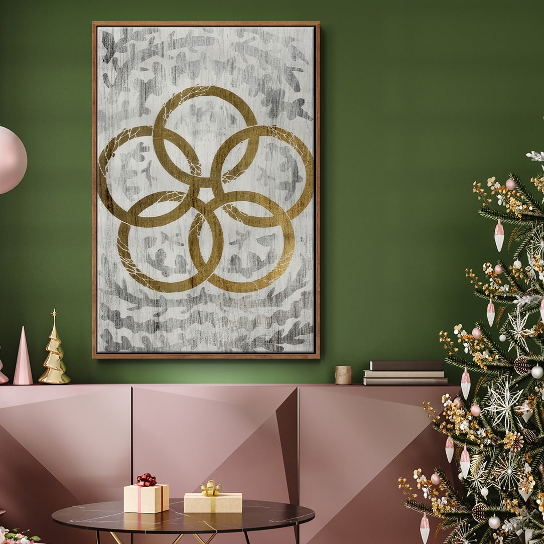 Five Golden Rings - Gold Leaf Holiday - Framed Gallery Wrapped Holiday Canvas - 25 x 37 - Rosewood Frame