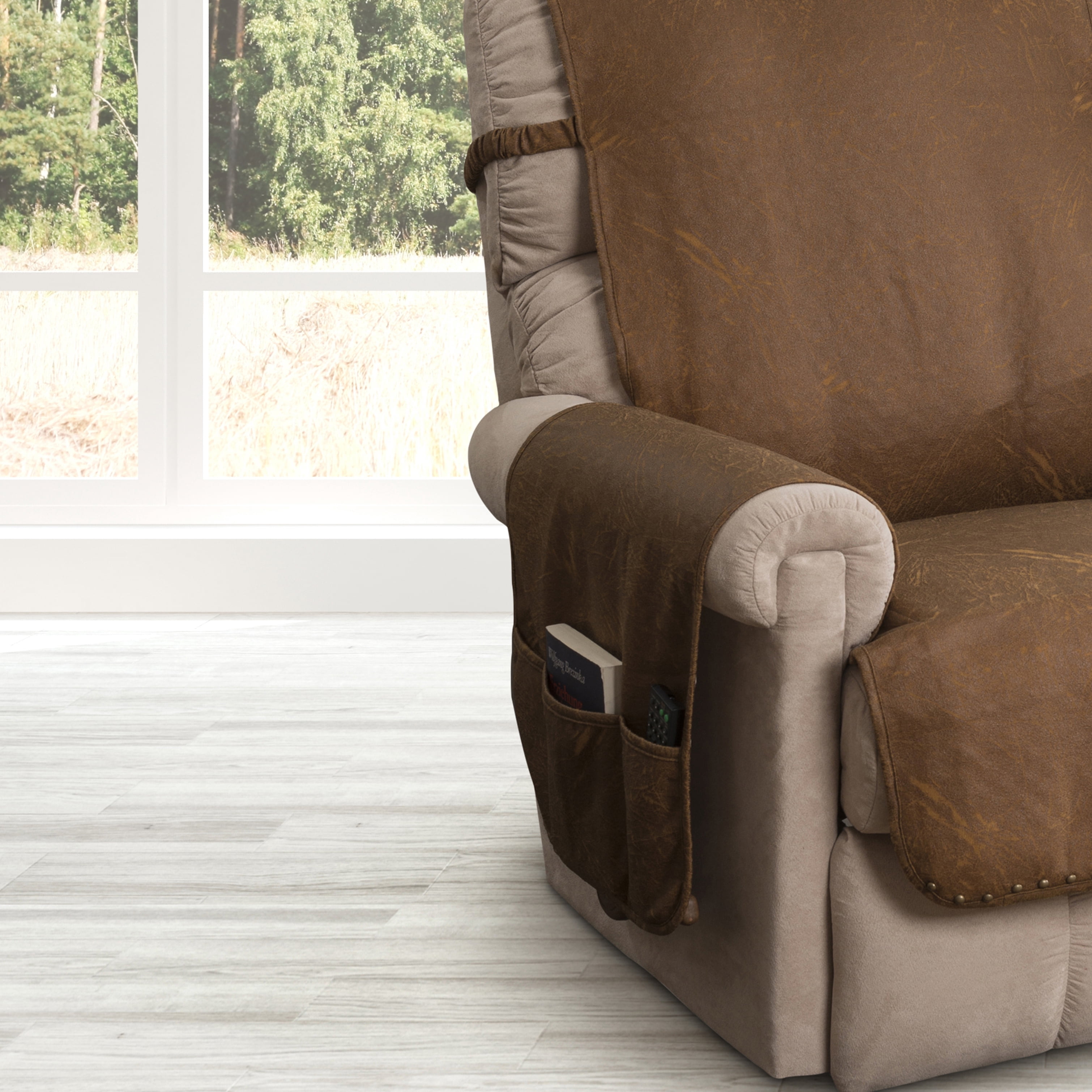 Innovative Textile Solutions 1-Piece Faux Leather Recliner Furniture Cover Slipcover, Cognac