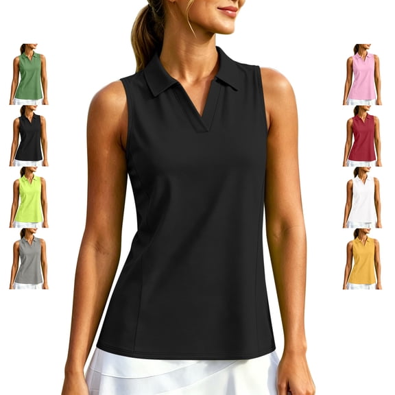 TGSLY Women's Golf Shirts Quick-Dry Athletic Collared V Neck Sleeveless Workout Tank Tops Dressy Casual Solid Color Golf Tennis Vest XXXL
