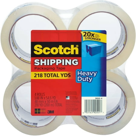 Scotch Heavy-Duty Shipping Packaging Tape, 1.88" x 54.6 yds, 4-Pack