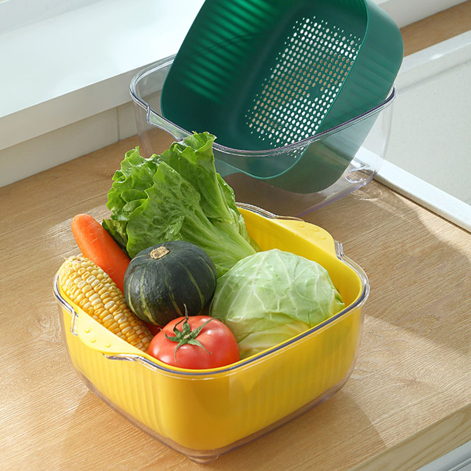 Cheers US Kitchen Colander 2 in 1 Fruit and Vegetable Strainer Bowl