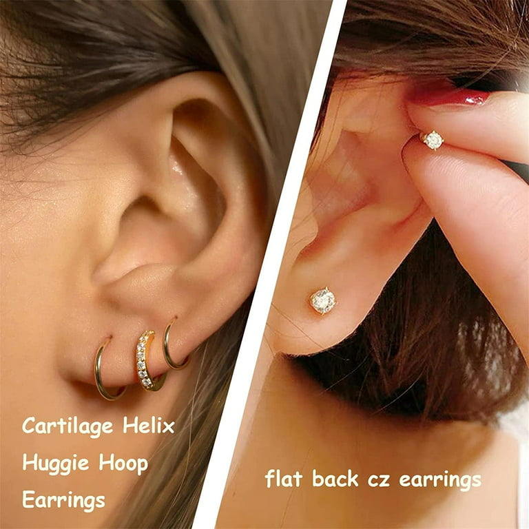 Women's Earring Sets for Multiple Piercing: 14K Gold Plated Small