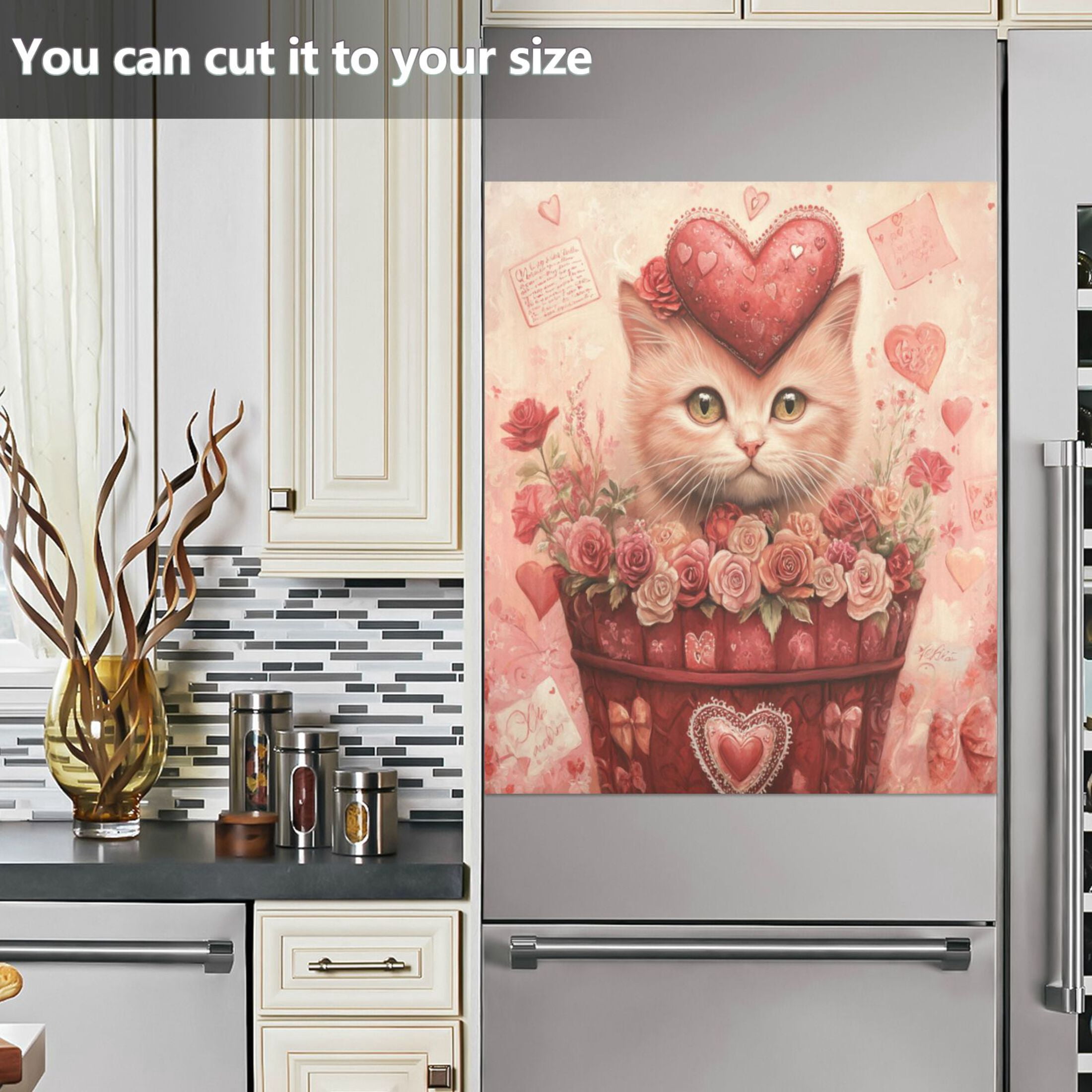 WOBOGO Red Basket Cat Magnetic Dishwasher Sticker Personalized DIY Beautiful and Practical Home Kitchen Decorations 23×16in