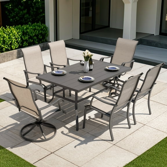 Nuu Garden 7-Piece Outdoor Dining Table Set for 6, Metal Large Table with Umbrella Hole & 6 Patio Textilene Chairs - Patio Outdoor Furniture with Swivel Design,