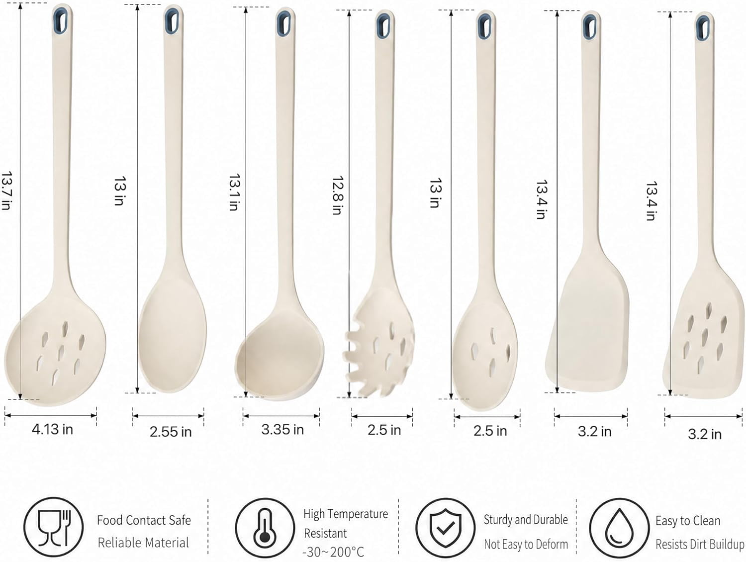 KSEDANLO 7" Long Silicone Cooking Utensils Set, One-Piece Style Spatula Spoons for Nonstick Cookware, Milk White