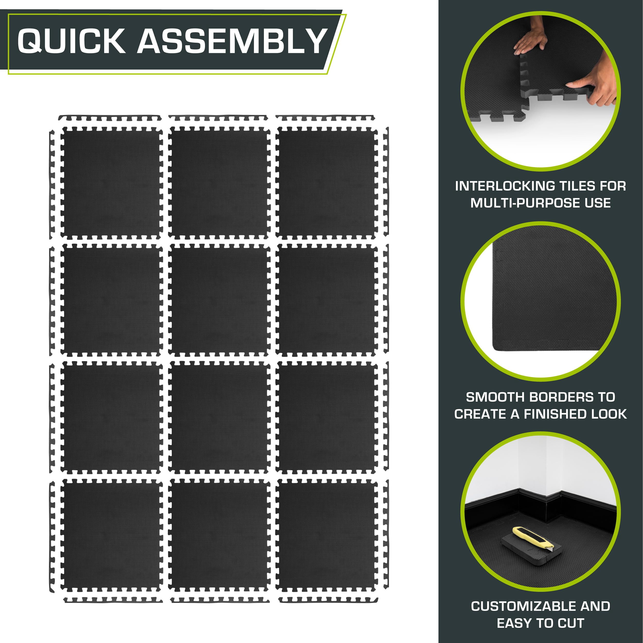 Weaved Pattern Extra Thick Exercise Puzzle Mat 1-inch  Eva Foam Interlocking Tiles For Protective Cushioned Flooring Home And Gym Equipment; Black 48 Sq Ft 12