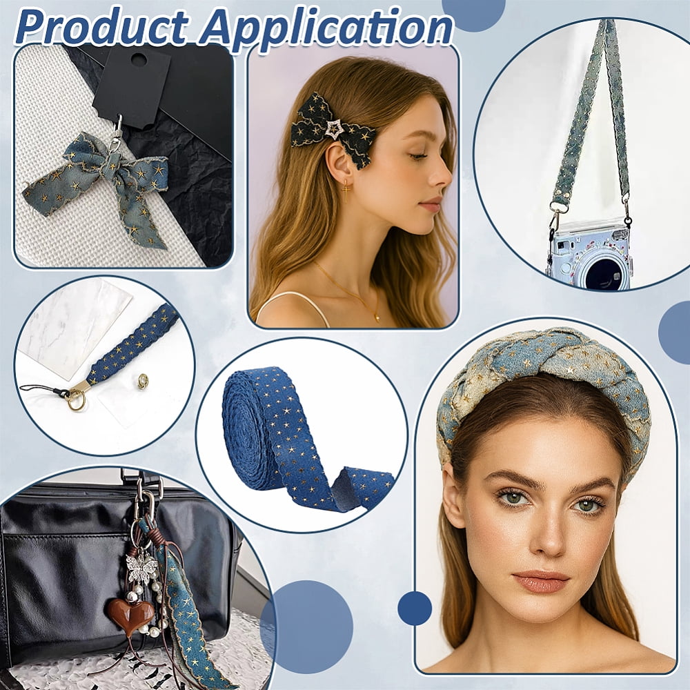 14.285 Yards Polyester Ribbons Embroidery Star Pattern Ribbons Clothes Accessories Marine Blue 1-5/8 inch(40mm)