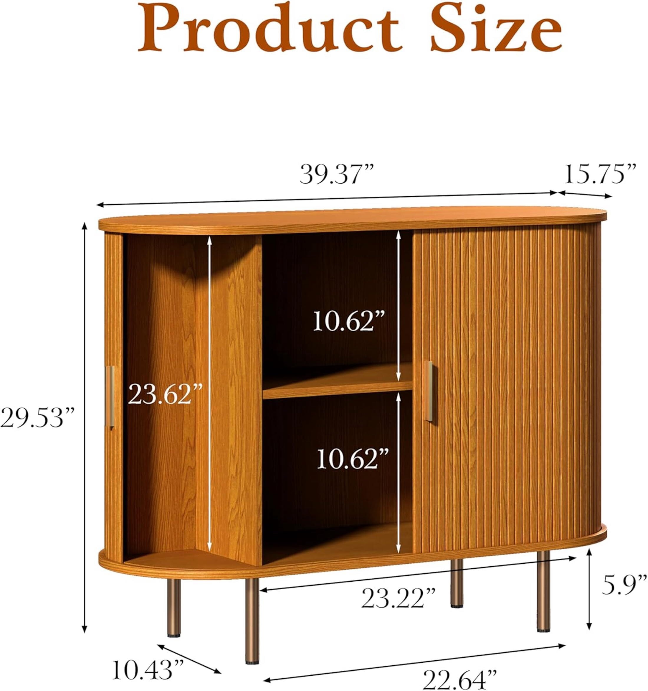 Aisword Sideboard Buffet Cabinet with Storage,Mid Century Modern Fluted Accent Coffee Bar Console Table,Tambour Sliding Doors& Adjustable Shelf for Kitchen, Living Room, Entryway, 40 Inch Yellow