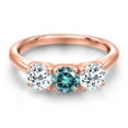 thumbnail image 3 of Gem Stone King 18K Rose Gold Plated Silver Blue Moissanite and White Topaz Engagement Ring for Women | 1.70 Cttw | Round 5MM | Gemstone Birthstone | Size 9, 3 of 6