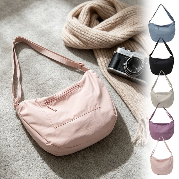 FEOLGEHLY Sling Bag, Waterproof Nylon Small Crossbody Bags for Women, Solid Color Large Capacity Shoulder Bag Lightweight Crescent Bag Multi Carry Design for Daily Commute Work Shopping Travel