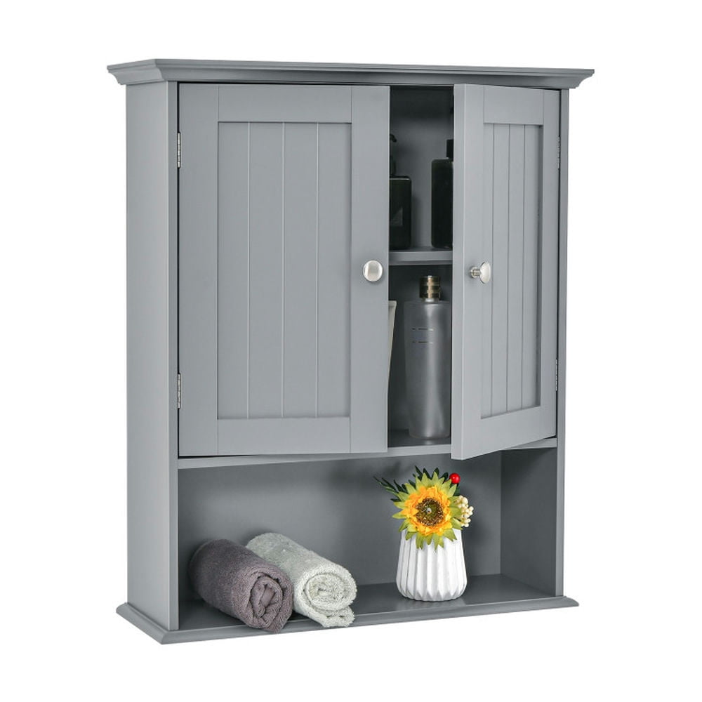 Finihen Wall Cabinet, Wall Mounted Bathroom Cabinet, Medicine Cabinet, Wall Mount Bathroom Cabinet Storage Organizer with Doors and Shelves, for Kitchen Entryway Bathroom, Gray