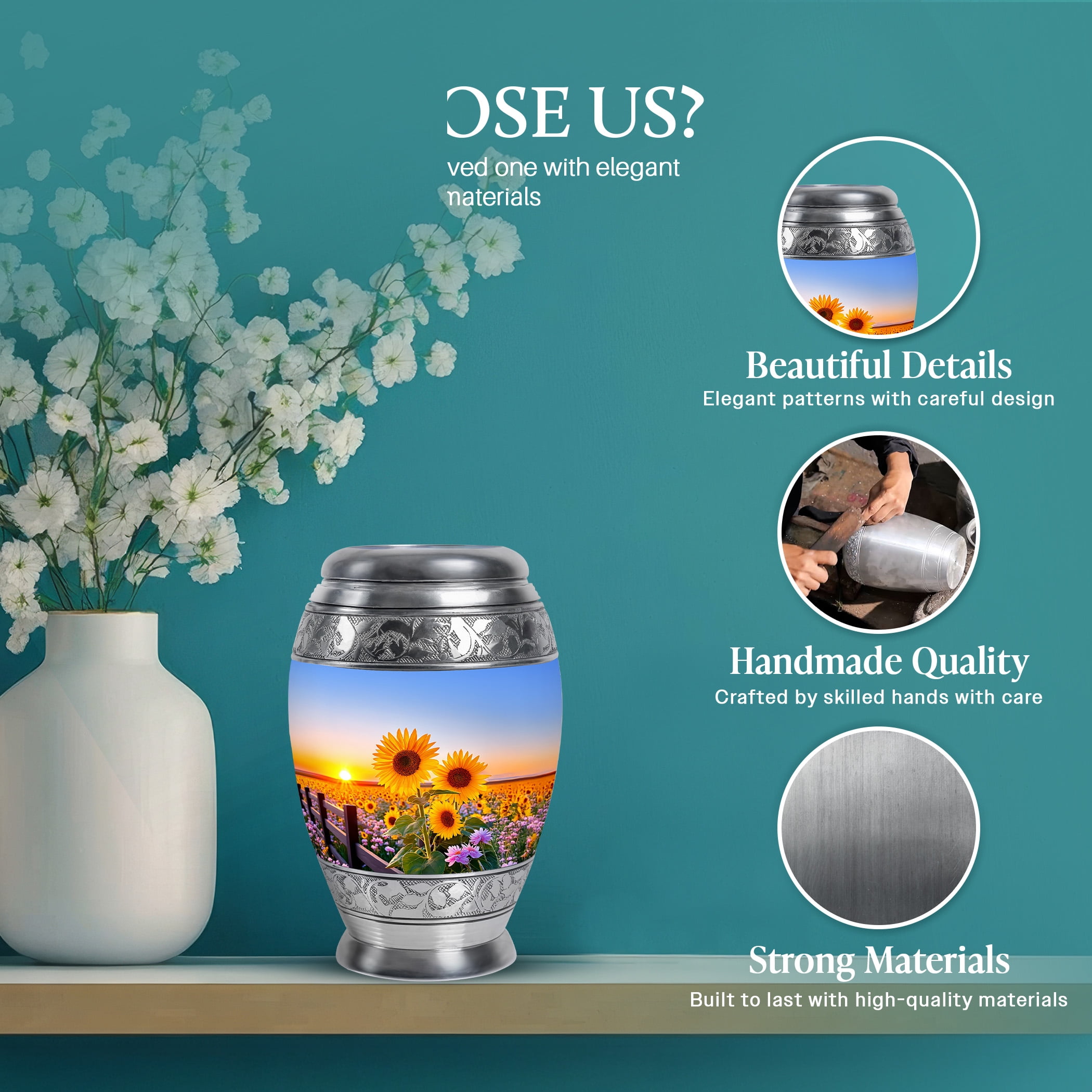 SABURIAL Sunflower Urn - Keepsake Funeral Urn - Mini Burial Urns For Human Ashes Adult Women - 3 Inch - Decorative Urns For Mom & Dad