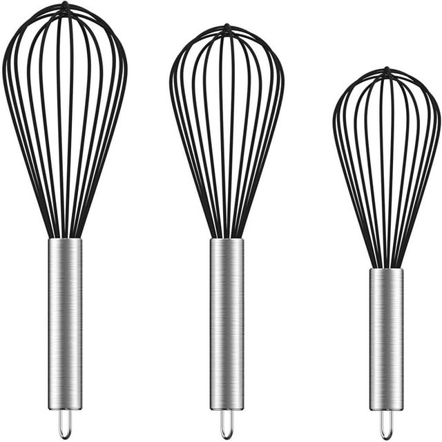 Batidores de huevos manuales Batidores de crema de acero inoxidable Mango Suministros para hornear de cocina, Negro 3pcs / set Speravity HA005326-01B