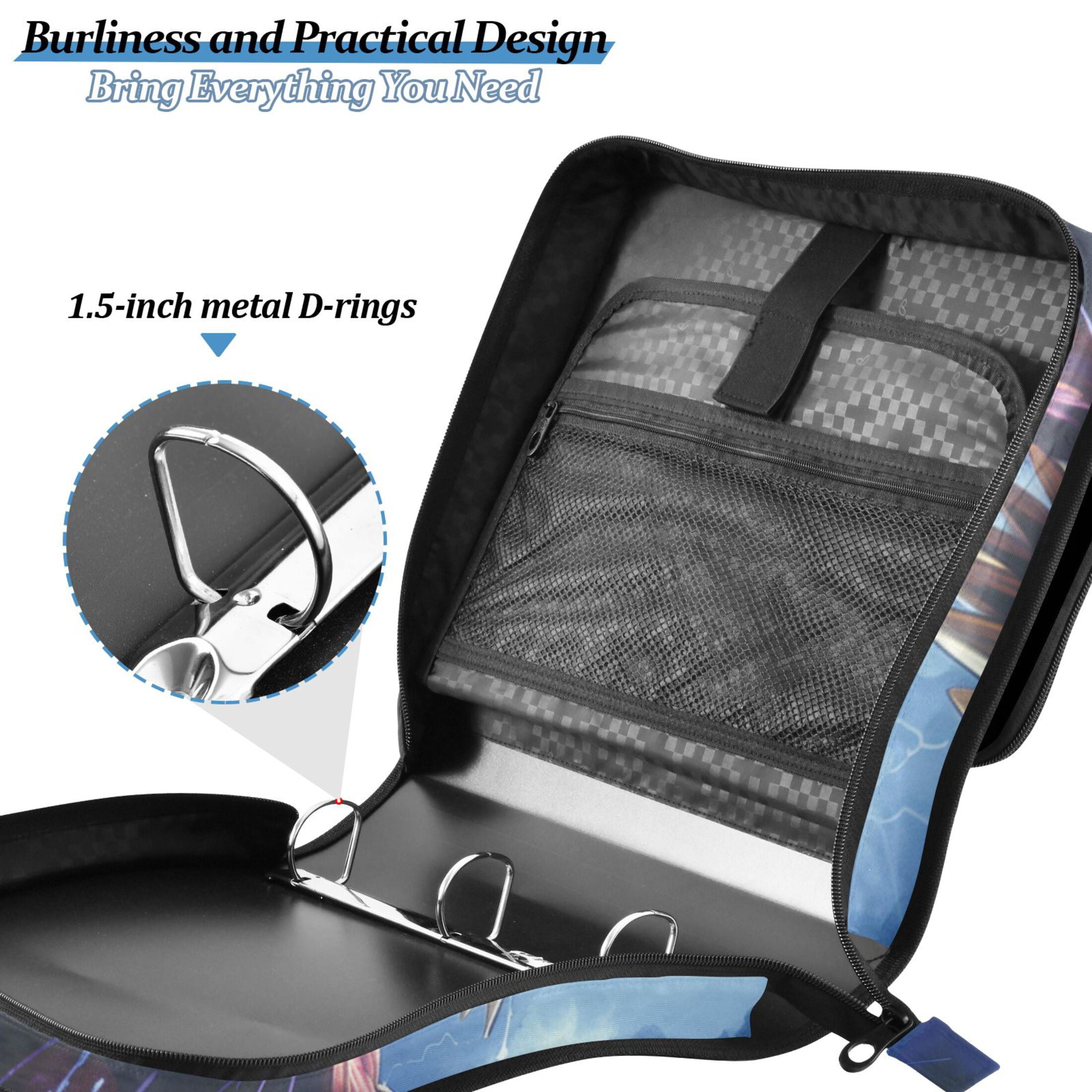 3 Ring Zipper Binder with Shoulder Strap Waterproof Trapper Keeper 2 Inch D-Ring 500 Sheets Capacity Fierce Dinosaurs in Thunderstorm