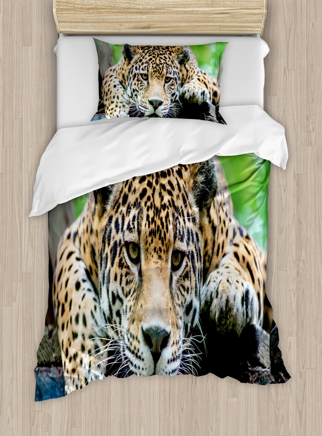 Jungle Duvet Cover Set, South American Jaguar Wild Animal Carnivore ...