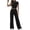 Black, variant on Two Piece Sets for Women Casual Spring And Summer Women Solid Short Sleeve Round-Neck Blouses Tops + Elastic Waist Drawstring Wide Leg Pants