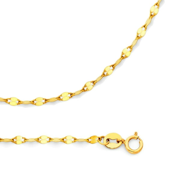 Solid 14k Yellow Gold Chain Cable Necklace Twisted Mirror Stamped Polished Genuine 2 mm 16 inch