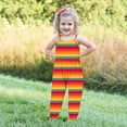 thumbnail image 3 of naisibaby Toddler Girls Summer Sleeveless Casual Romper, New Rainbow Color Stripe Printed Jumpsuit Orange 2T, 3 of 5