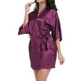 thumbnail image 4 of SELONE Bridal Robe for Wedding Day Purple Short Length Lightweight Solid 3/4 Sleeve Pajamas S, 4 of 6