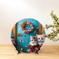 thumbnail image 6 of Picia Whimsical Cats and Flowers Scene Pattern Bone China Decorative Plate – Wall Decor with Stand and Adhesive, Elegant Ornament for Living Room, Office, or Entryway-8in, 6 of 6