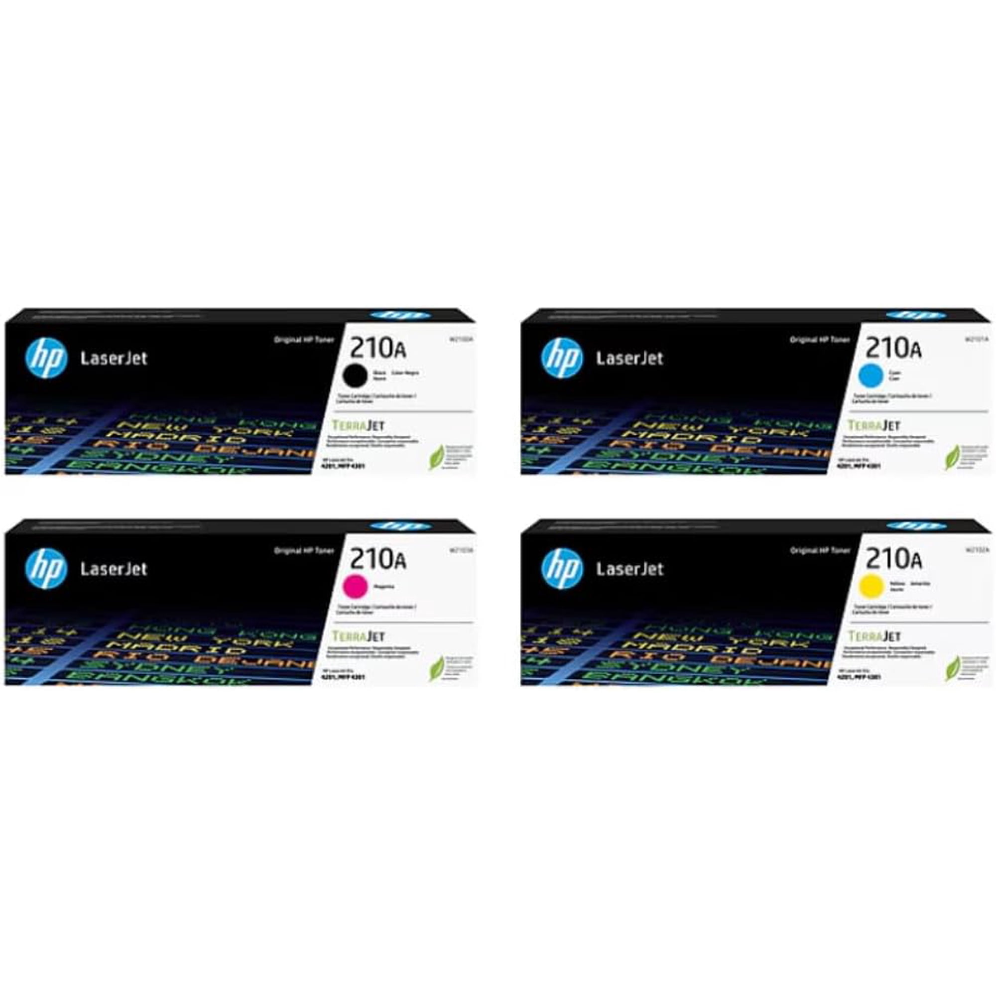 HP 210A Toner Cartridge 4-Pack (Black, Cyan, Magenta, Yellow) W2100AQ1 Color LaserJet Pro 4201 & MFP 4301 Series Printers Combo Pack (Sold without manufacturer warranty)