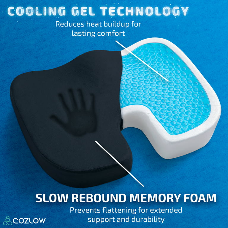 Boxgear Gel Seat Cushion – Cooling Gel Memory Foam Pillow – Seat Cushion for Tailbone Pain Relief, Lumbar Support – Non-Slip Gel Seat Cushion for