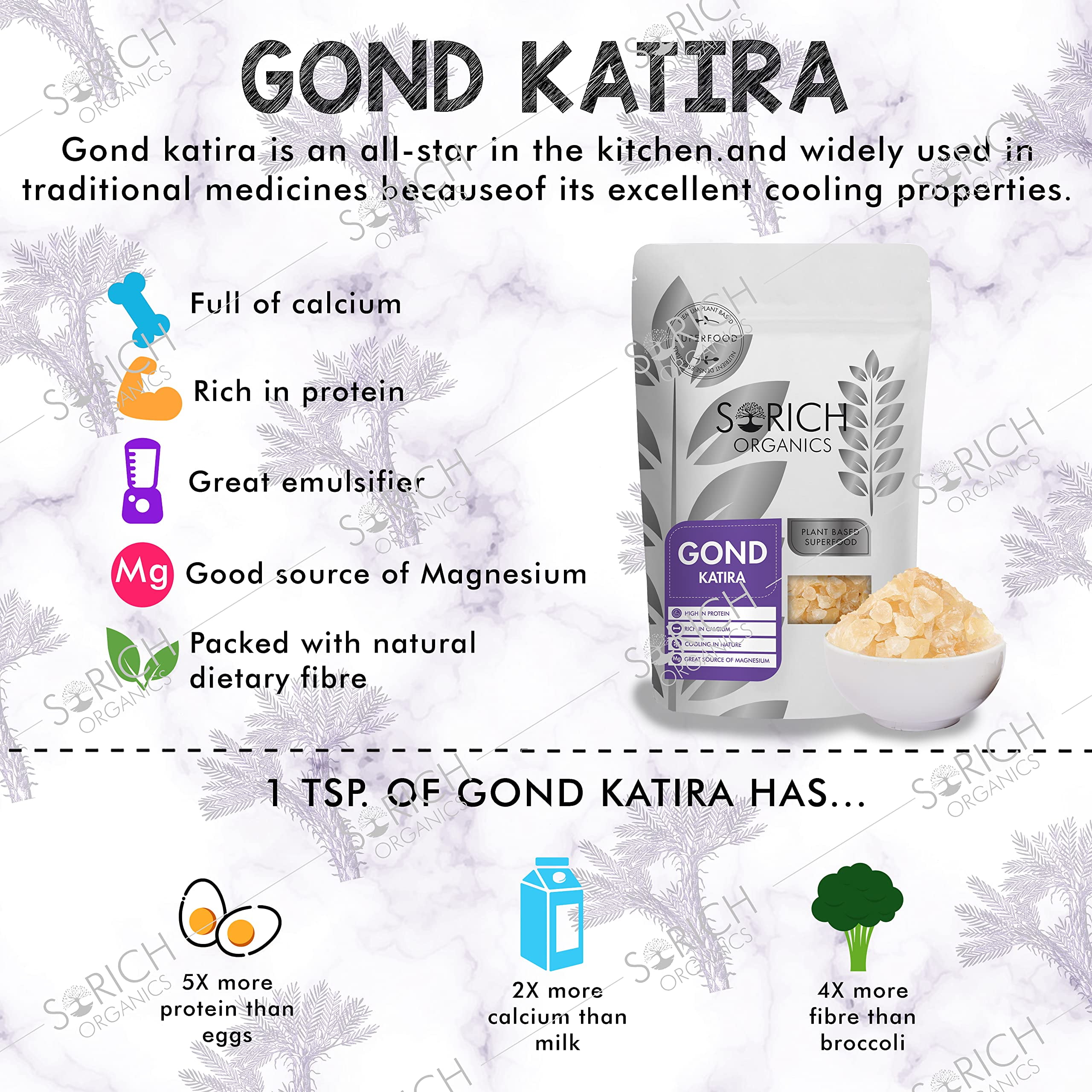 NAMHYA Premium Gond Katira (Edible Gum) Pure Organic 100% Natural  Tragacanth Crystals, 14.11 oz