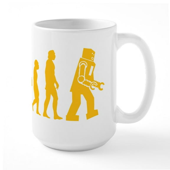 CafePress - Robot Evolution - 15 oz Ceramic Large White Novelty Mug