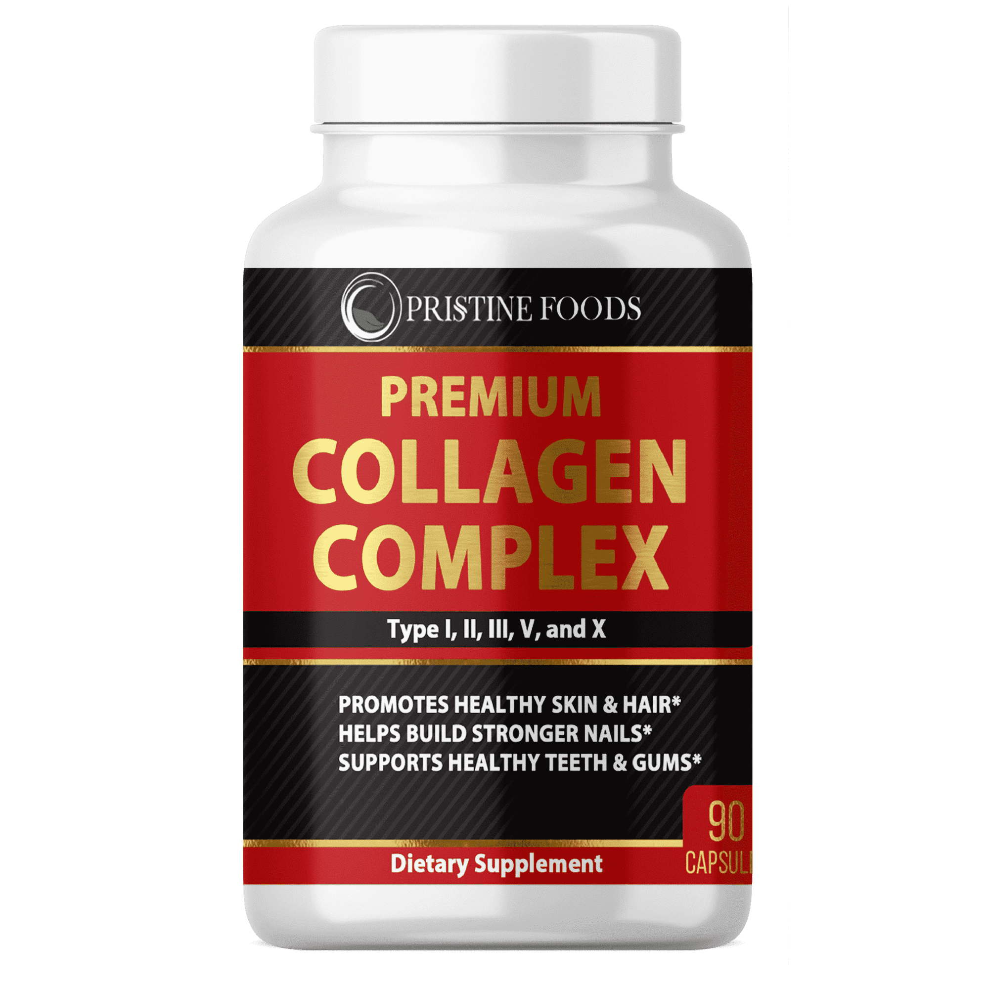 Pristine Premium Multi Collagen Supplement 1000mg - Support Healthy Hair Skin Bone & Joints Hydrolyzed Collagen Protein Complex (Types I II III V & X) - 90 Capsules