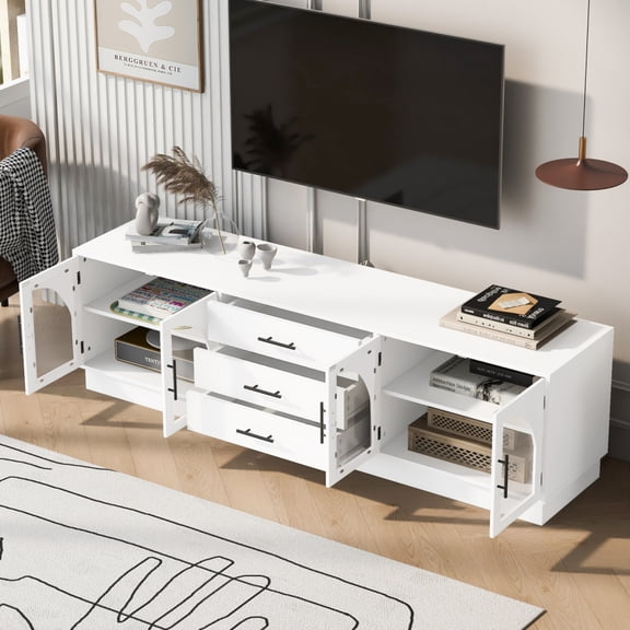 Modern Minimalist 68.9'' TV Stand Fits Up to 75 Inch TVs, Media Console Entertainment Center with Adjustable Shelves for Living Room,White