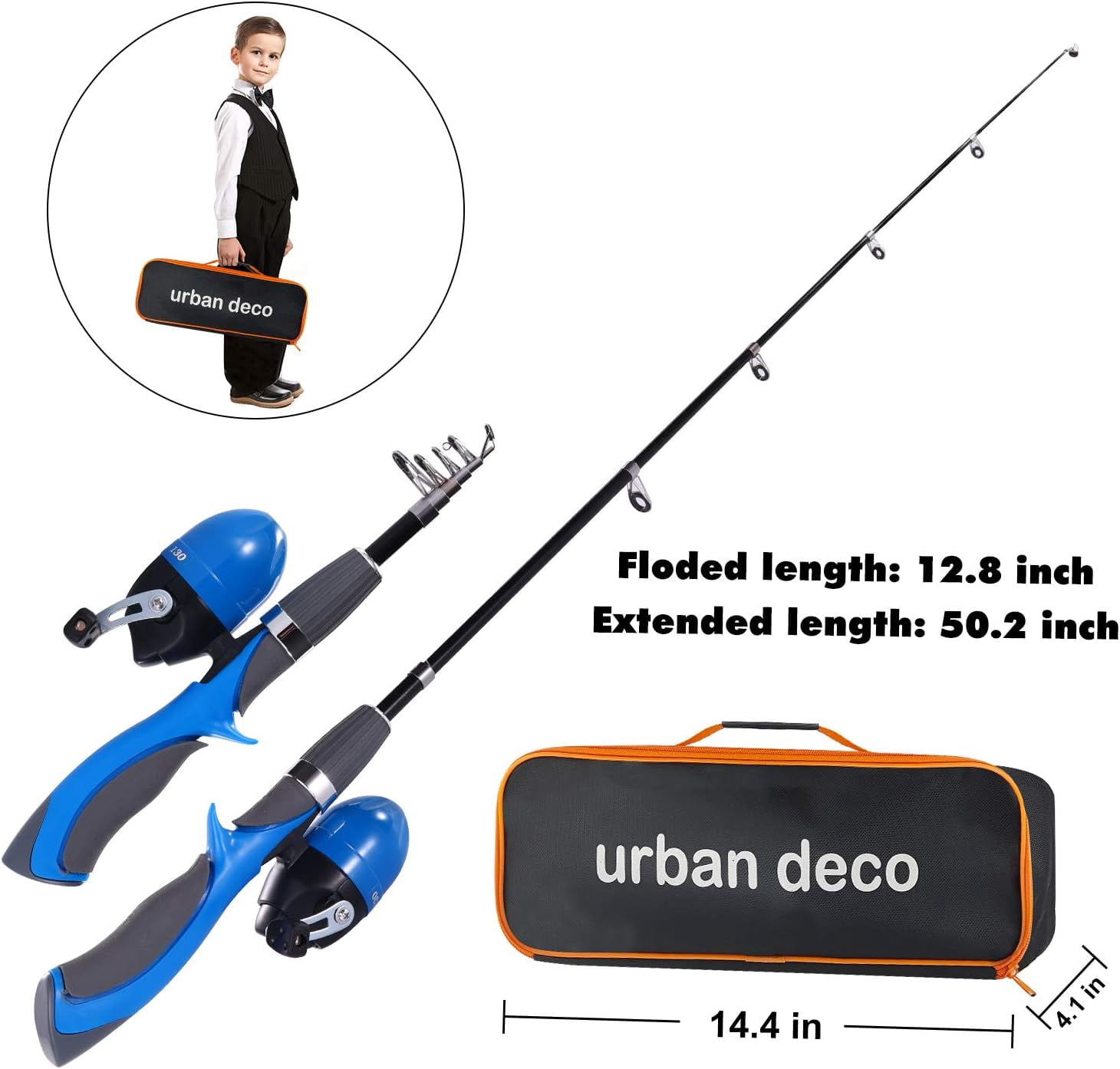 SNYNUXX Kids Fishing Pole Set Portable Telescopic Kids Fishing Rod and Reel Combo Kit with Tackle Box for Beginners, Blue