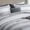 thumbnail image 3 of RUIKASI 3-Piece Queen Tufted Striped Comforter set, Chic Furry Stripe Design Bedding Quilt with 2 Pillowcases, Gray/White, 3 of 5