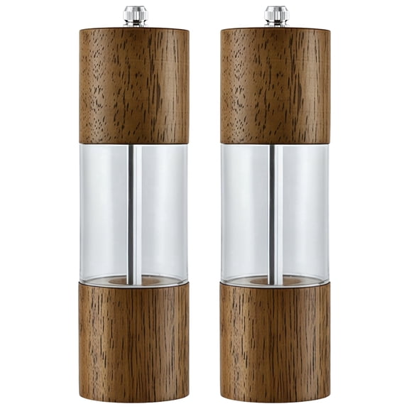 2 Pcs Salt and Pepper Grinder Set, 8 in (21.5 cm) Acrylic and Wood Manual Shakers with Ceramic Core, Kitchen Tool Box, Pepper Grinder Ideal for Home and Kitchen