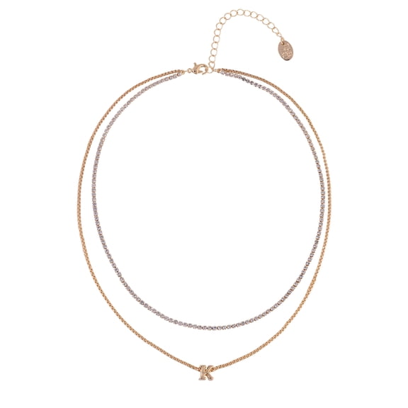 Time and Tru Goldtone 2-Row Rhinestone and Initial "K" Necklace