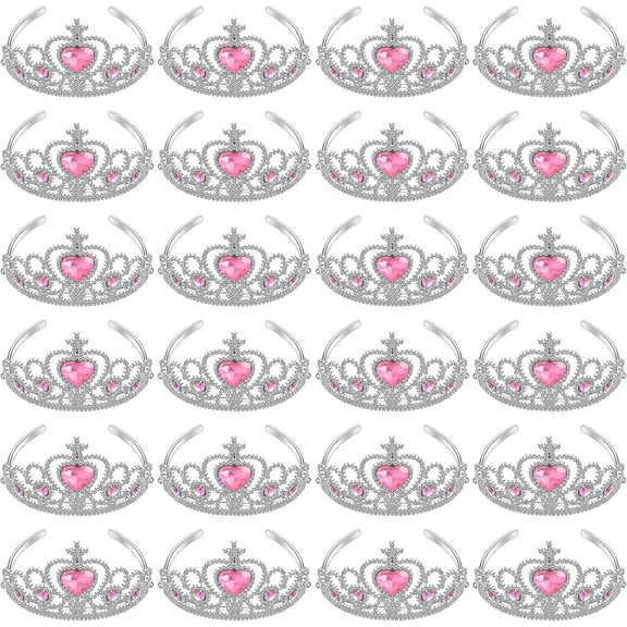 EP 24 Pcs Princess Crown Set Girl Plastic Tiara Dress up Costume Rhinestone Tiara Birthday Favor