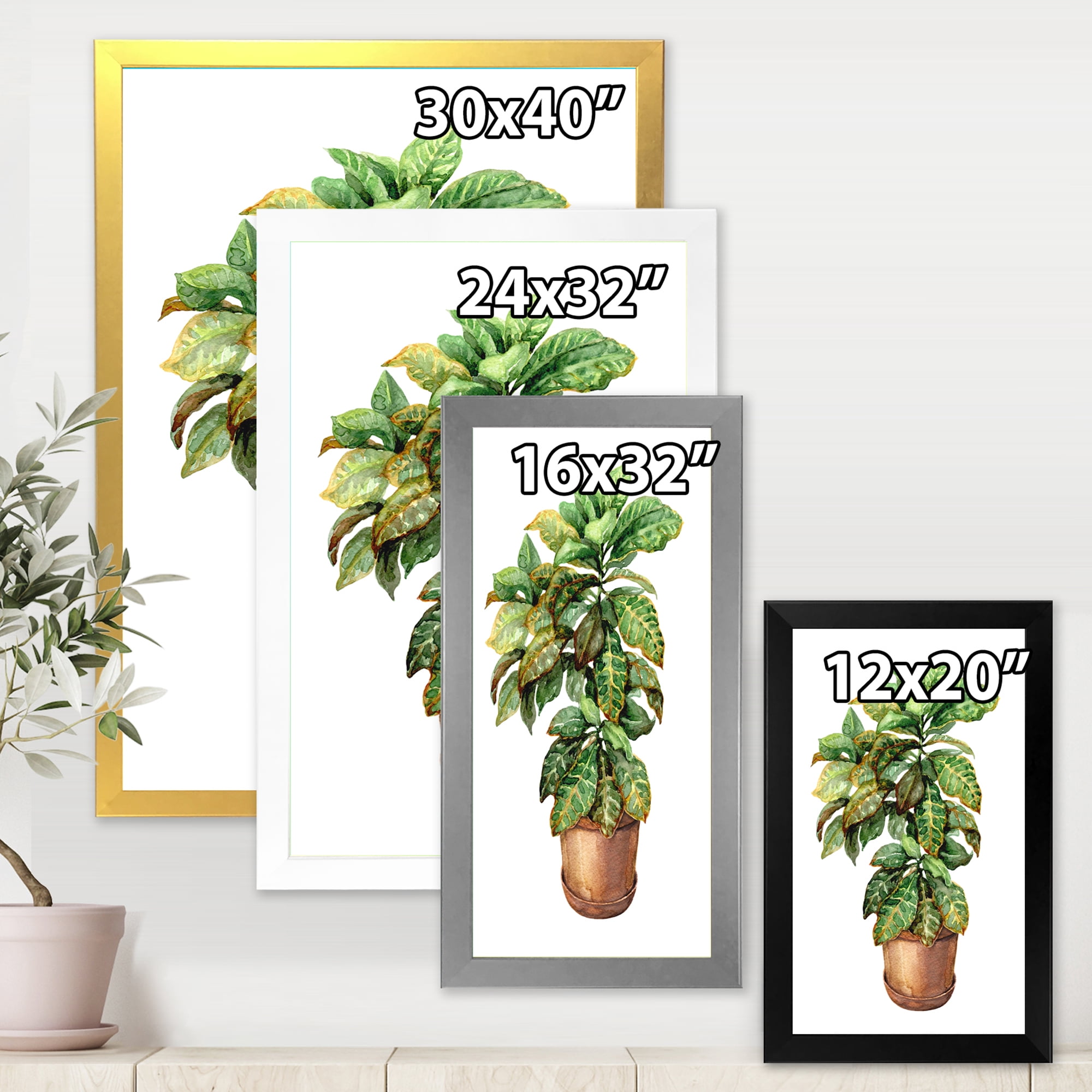 Designart 'Green Croton In Clay Flowerpot' Traditional Framed Art Print