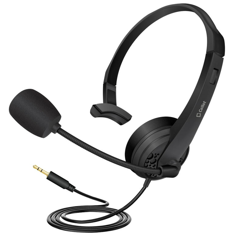 Cellet Wired Hands Free Headphones with 3.5mm Jack Compatible to Computer Cellphone Headphone PC Skype Webinar Smart Phone Call Center Use Hands Free for delivery Man Truck Driver Walmart
