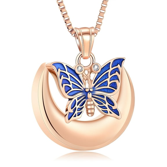 Butterfly Urn Necklace for Ashes Women Men Moon Shape Necklace for Ashes Memorial Pendant Jewelry Women Keepsake Bereavement Gift for A Loss of the Loved One
