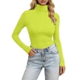 thumbnail image 2 of Womens T Shirts Long Sleeve High Neck Slim Fit Stretch Basic Solid Color Tees Basic Tees for Women Green1 S, 2 of 5