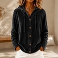 thumbnail image 4 of Fesfesfes Women's Casual Velour Hooded Sweatshirt Button Detail Long Sleeve Drawstring Hoodie with Pockets Loose Fit Solid Color for Fall Winter Daily Wear, 4 of 9