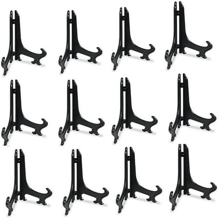 Black 3-12inch Plastic Dishes Plate Holder, Kitchen Picture Frame Stand Dishes Plate Holder Display Stands(5inch 12PCS)