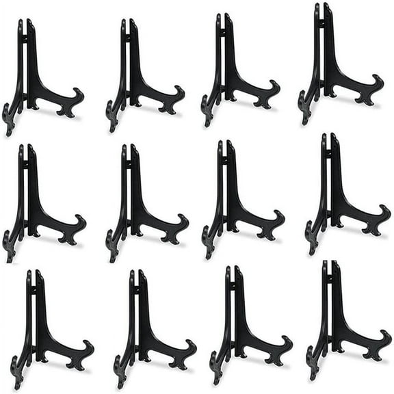 Black 3-12inch Plastic Dishes Plate Holder, Kitchen Picture Frame Stand Dishes Plate Holder Display Stands(5inch 12PCS)