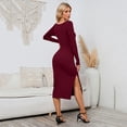 thumbnail image 4 of Yesfashion Women Long Sleeve Dress Knit Square Neck Slit Cutout Bodycon Fall Dresses, 4 of 5
