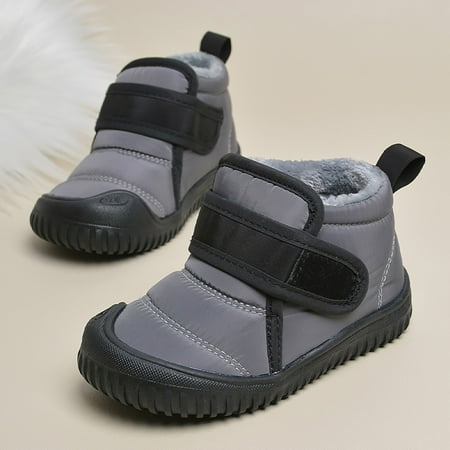 

HAXMNOU Children Winter Snow Boots Boys Girls Cold Weather Kids Shoes Hook Loop Thermal Lined Snow Boots Grey