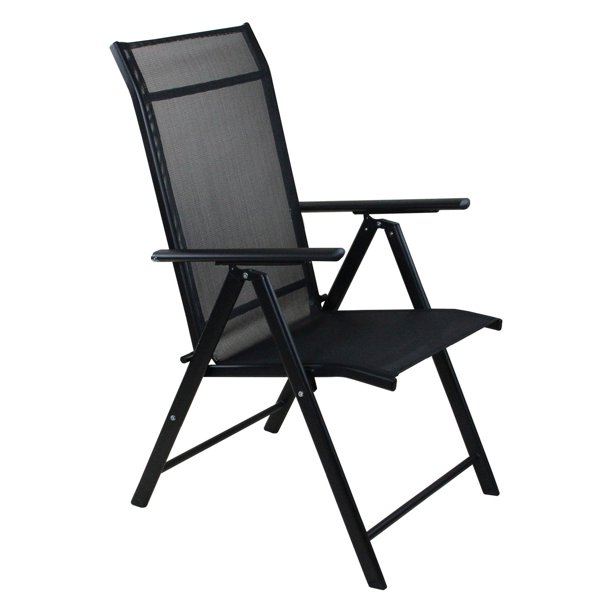 CC Outdoor Living Steel and Mesh Foldable Black Reclining ...