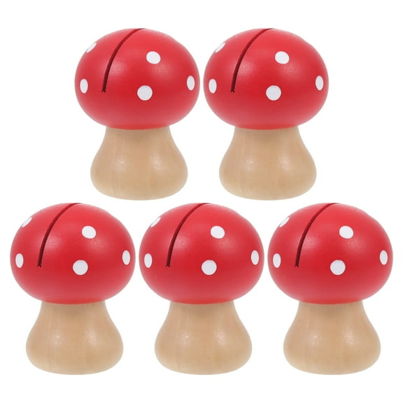 5pcs Place Holders Wood Mushroom Figurine Table Stands Name Photo Clip Holder Decor Ornament Red