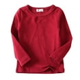 thumbnail image 1 of Boys Girls Basic Long Sleeve T Shirts Brushed Solid Crew Neck Spring Fall Casual Tops, 1 of 2